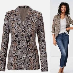 Cabi Womens Python Print Blazer 4 Snake Neutral Double Breasted Chic Fall Layer